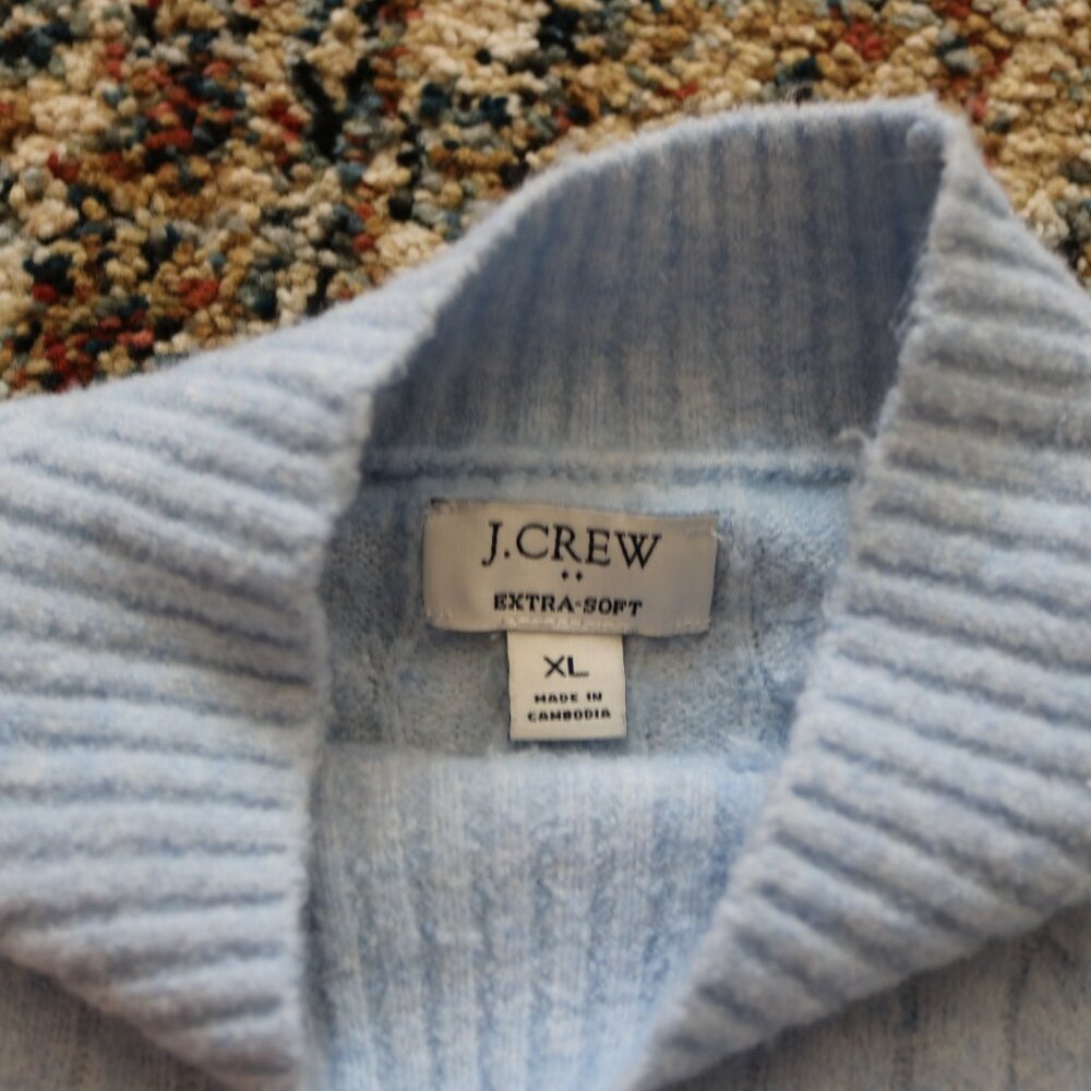 J. Crew Pale Blue Cable Knit Mock Turtleneck Sweater - Picture 3 of 3